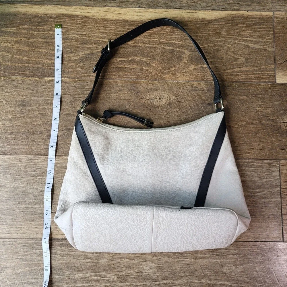 Calvin Klein Cream Black Pebbled Leather Hobo Shoulder Bag Gold Hardware